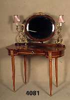 Frisiertisch, Frankreich, um 1900/10, Korpus Weichholz, Eiche, Rosenholz, Bandintarsien, Beine Nußbaum massiv, Makasarfurnier gespie- gelt, ...
