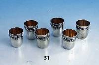 6 Becher, Frankreich um 1900, 950er Silber, Innenvergoldung, BÄnderdekor, Meistermarke Emil Nolle, H ca. 4 cm