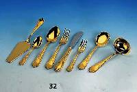 Besteck fÜr 12 Personen, 24 kt hartvergoldet, Barockstil, bestehend aus: 12 MenÜgabeln, 12 MenÜlÖffel, 12 MenÜmesser, 12 KaffeelÖffel, 12 ...
