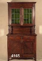 Vielzweckschrank, Belgien, um 1900, Eiche massiv, Weichholz, TÜrfÜllungen mit Rillen- dekor, Oberteil bleiverglast, mit grÜnlichen Scheiben, ...