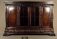 PrunkbÜcherschrank, deutsch, 1952, im Renaissancestil, Korpus Weichholz/Hartholz, zum grÖßten Teil auf Rahmen gearbeitet, Front und Seiten ...