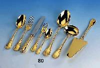 45-teiliges Besteck, CHRISTOFLE, Paris, Metall vergoldet, Barockstil, best. aus: 6 Messer, 6 Gabeln, 6 LÖffel, 6 KaffeelÖffel, 6 MoccalÖffel, ...