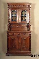 Vielzweckschrank, Belgien, um 1890, Eiche massiv, auf Rahmen gearbeitet, Front mit klassizistischen SÄulen, z.T. freistehend, Inlets mit floraler ...