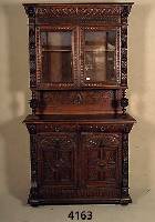 Vitrinenvielzweckschrank, Belgien, um 1890, Renaissancestil, Eiche massiv, wuchtige Durch- formung, Oberteil 2-tÜrig verglast, freiste- hende ...