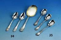 Eisbesteck fÜr 6 Personen, deutsch, Auerhahn um 1900, 800er Silber, graviert, best. aus: 6 EislÖffel und 1 VorlegelÖffel, zus. ca. 190 g