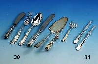 Besteck fÜr 6 Personen, WMF um 1900, Legierung I/O, Jugendstil, best. aus: 6 Messer, 6 Gabeln, 6 LÖffel, Butter- und KÄsemesser, 2 ...