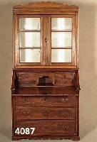 AufsatzsekretÄr, deutsch, um 1850/60, Eiche massiv, Oberteil verglast, schrÄge Klappe, 3 Schulbaden, schÖnes Innenleben mit mehreren ...