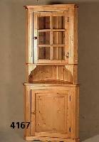 Eckschrank, deutsch, um 1960, Weichholz, Kiefer, auf Rahmen gearbeitet, Vitrinenteile versprosst, Inlets getreppt, doppelt getreppt, schÖnes ...