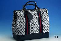 Reisetasche GUCCI, Canvas/blaues Leder, abschließbar, VerschlußbÜgel mit Gelenk, neuwertig, ca. 34 x 40 cm