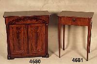 2-tÜriges SchrÄnkchen, mitteldeutsch, um 1840, Korpus Weichholz, Pyramidenmahagonifurnier gespiegelt, TÜren mit BrezelfÜllung, aufge- setzte ...