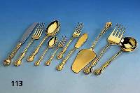 Besteck fÜr 12 Personen, 23/24 kt hartver- goldet, Barockstil, best. aus: 12 Messer, 12 Gabeln, 12 LÖffel, 12 Fischmesser, 12 Fischgabeln, 12 ...