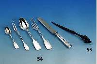 Besteck fÜr 12 Personen, 800er Silber, in Spatenform, bestehend aus: 12 MenÜlÖffel und 12 -gabeln, 12 KaffeelÖffel und 1 Aufschnittgabel; in ...