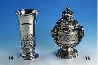 Vase, DÄnemark um 1902/03, 830er Silber, ca. 325 g, S. & M. Bensen, Landschaftsszene mit Meeresdarstellung und Blumen, teilw. grav., H. ca. 23 ...