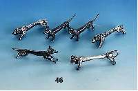 6 MesserbÄnkchen, Frankreich, Metall versilbert, um 1910/25, in Form versch. Tiere: Wildschwein, Dackel und Stier, L. ca. 9 cm, berieben