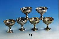 Set 6 Dessertschalen, 925er Silber, Persien 60/70er Jahre, feiner Guß, z. T. Treibarbeit, Roccaillen abstrakt floral, H. ca. 9.5 cm