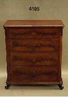 Kommode, deutsch, um 1850/60, Korpus Weich- holz, Mahagonifurnier, Louis Philippe, 4 Schubladen, abgeschrÄgte Ecken, TatzenfÜße, schÖne alte ...