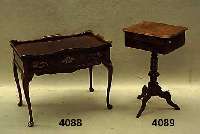NÄhtisch, deutsch, um 1860/70, Korpus Weich- holz, Wurzelfurnier, gedrechselter Fuß, 3-fach ausladend, alte Politur, Innen mit Einlege- arbeiten, ...