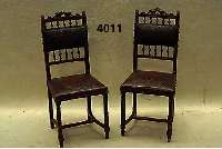 6 StÜhle, Frankreich, um 1880, Bretagne, Eiche massiv, RÜckenlehne mit Drechselarbeiten , FÜße gerillt, Bezug original, geprÄgtes Leder, guter ...