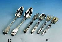 4-teil. Petit-Fours-Besteck, Frankreich um 1880/90, 950er Silber, Arbeitsteile ver- silbert, Meistermarke unged., Arbeitsteile grav. und ...