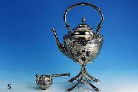 Teekanne mit StÖvchen, 800er Silber, um 1930, Wilkens Bremen, klassizistisch, H. ca. (Teekanne 26 cm) total 43 cm