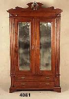 Kleiderschrank, StilmÖbel, Buche hellbraun gebeizt, 2 TÜren und 2 SchÜbe, TÜren mit Spiegelglas, getrepptes Kopfteil, Gebrauchs- spuren, ca. ...