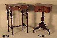 NÄhtisch, deutsch, um 1870, GrÜnderzeit, Korpus Weichholz, Nußbaumfurnier, z.T. Wurzel- nuß, 4 gedrechselte Beine, Unterteil verstrebt , eine ...