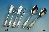 Fischbesteck fÜr 6 Personen, deutsch, BSF um 1900, reiner Jugendstil, 800er Silber, best. aus: 6 Messer und 6 Gabeln, total ca. 535 g, vgl. ...