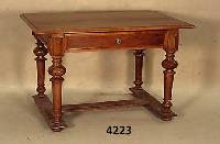 Schreibtisch, deutsch, um 1890/19000, Korpus Weichholz, Buche und Nußbaum massiv, schÖne Drechselarbeit, Balusterbeine, diese t-fÖrmig ...