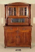 Aufsatzschrank, deutsch, um 1910, Jugendstil , Korpus Eiche und Weichholz, auf Rahmen ge- arbeitet, Oberteil mit facettiertem Glas, schlichtes ...