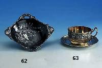 Tasse mit Untertasse, Frankreich um 1900, 950er Silber, Meistermarke Eugene Lefebvre, schwere QualitÄt, ca. 280 g, floraler Dekor, Unterasse mit ...