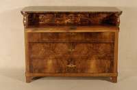 Schreibkommode, deutsch, um 1830/40, SpÄtbiedermeier, Korpus Weichholz, Wurzelnußfurnier durchgehend gespiegelt, sehr elegant, Ecken Nußbaum ...