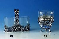 MarmeladenglÄser im StÄnder, 835er Silber, 30er Jahre, 2 GlÄser geschl. und graviert, StÄnder floral verziert