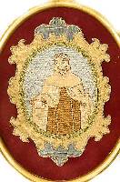 Seidenstickerei, um 1700, ca. 24 x 18 cm (oval), SchÄtzwert: 900.- EURO, Prophet Elias als Karmeliter, EHZ: 2-3, im Rahmen