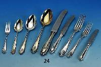 114-teiliges Besteck, BSF, 800er Silber, 30er Jahre, Bes.-Monogr. MK, best. aus: 6 Messer (Griffe gefÜllt, Klingen Stahl), 6 Gabeln, 4 LÖffel, ...