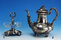 Kaffekanne, M. Frey, Paris 1865, 950er Silber, reich graviert, mit Rosen und Ranken, voll- plast. DornenrÖschenverkl., Kartusche frei, l. ...