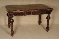 Schreibtisch, Holland, um 1880, Korpus Weichholz, Eiche massiv, Beine verstrebt, Zarge reich geschnitzt, abschließende LÖwenkÖpfe, mit ...