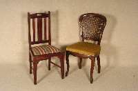 6 StÜhle, wohl Asien, im Stil von 1910, Rotholz massiv, konische FÜße, Polsterung und Bezug neu, ca. 100x48x42 cm, Sh. 45 cm, St. 37 cm