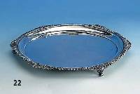 Tablett, Birmingham, 1912, 925er Sterling Silber, Muschel- und Rocaillendekor, auf vier FÜßen stehend, D. ca. 33 cm