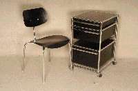 Stuhl, deutsch/Karlsruhe, um 1962/68, wohl Eiermann SE 68, Hersteller W+S, Metall verchromt, Schichtholz verleimt, Sitz in 3-Punkt-Technik ...