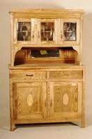 KÜchenschrank, deutsch, um 1910, Jugendstil, Weichholz, Pitchpine natur, Oberteil 3-tÜrig mit mehrfachen Glassegmenten teils facettiert, diese ...