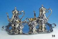 5-teiliges Kaffee- und Teeset, 900er Silber, barockisierend, floral verziert mit Kartuschen (fÜr Monogr. frei), 2 Teile m. Innenverg., best. ...