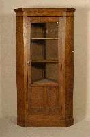 Eckschrank, deutsch, um 1900, Eiche massiv, TÜr auf Rahmen gearbeitet, Leisten einfach getreppt, schÖner harmonischer Aufbau, TÜr verglast, ...