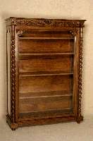Vitrine, Holland, um 1870, Eiche massiv, allseitig verglast, KugelfÜße, vorgesetzte gedrechselte VollsÄulen, im Danziger Barockstil, Kopfleiste ...