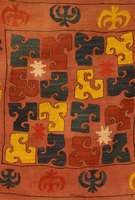 Kirgisen,Taschenfront,Kelim, mit Flachstich-Seiden, Stickerei,Antik, Drei-bahnig, ca. 72 x 72 cm, SchÄtzwert: 800.- EURO, EHZ: 2