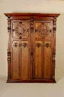 Kleiderschrank, deutsch, Historismus, sogenannter Freimaurerschrank, zum Tischlerhandwerk gehÖrend, zweitÜrig, Weichholz massiv, Pitchpine, zwei ...