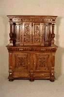 Aufsatzbuffet, Flandern, um 1870, Korpus Eiche massiv, im Unterteil geschnitzte FÜllungen aus dem Vollholz, 2 Schubladen, Gebrauchsspuren, ca. ...