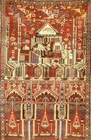 Shirwan, Kaukas., um 1900, Wolle auf Wolle, ca. 166 x 106 cm, Schätzwert: 7800.- EURO, EHZ: 3, Moshee Darstellung, Sammlerstück.