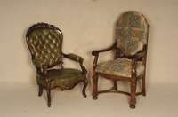 Stuhlsessel, deutsch, um 1910, Gestell Eiche massiv, Beine verstrebt, Handlauf in Veluten auslaufend, Vorderseite 4-eckige SÄulen mit ...