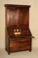 SekretÄr, deutsch/wohl Westfalen, um 1820, Korpus Weichholz, Eiche massiv, Biedermeier, eckige FÜße, 3 Schubladen, SchrÄgklappe, Innenleben ...