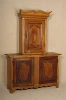 Aufsatzschrank, deutsch, im Barockstil, Eiche massiv, 2-teilig, Oberteil eintÜrig, mit geschwungenem Kopfteil, Inlets mit großflÄchiger ...